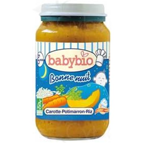 BABYBIO BONNE NUIT PETIT POT, Petit pot carotte - potimarron - riz. - pot 200 g