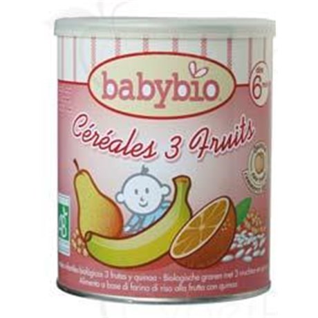 BABYBIO CÉRÉALES 3 FRUITS, Céréale infantile instantanée aux fruits, pour nourrisson 2ème âge. - bt 220 g