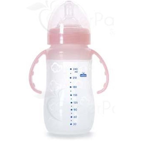 BÉBISOL BIBERON COL LARGE, Biberon à vis complet, col large, tétine silicone avec anses, 240 ml. - unité