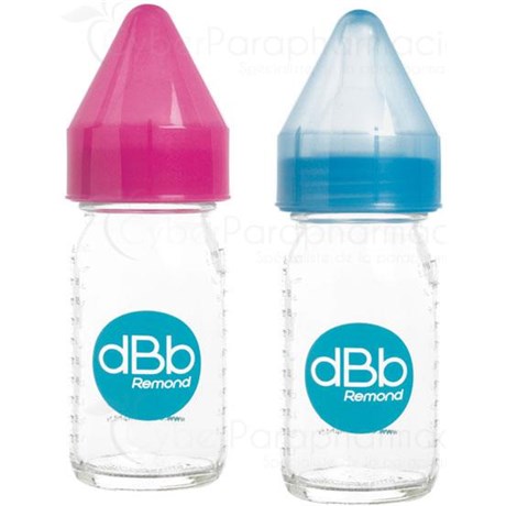 DBB REMOND REGUL'AIR BIBERON VERRE, Biberon à vis complet, tétine silicone, pour nouveau né, 110 ml. rose translucide (ref. 122758) - unité