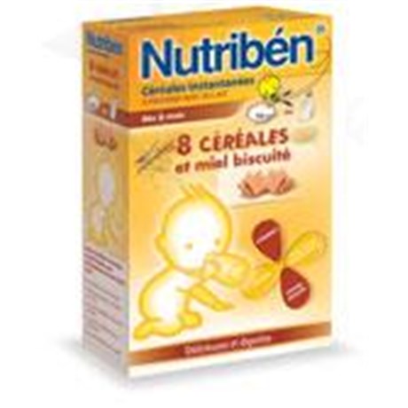 NUTRIBÉN 8 CÉRÉALES ET MIEL BISCUITÉ, Céréale infantile instantanée pour nourrisson 2ème âge, miel biscuité. - bt 300 g