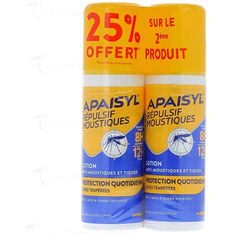 APAISYL Répulsif Moustiques, Protection Quotidienne zones tempérées, lotion spray, lot 2 x 90ml