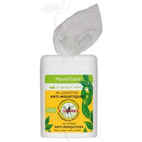 MOUSTICARE PROTECTION NATURELLE LINGETTES ANTIMOUSTIQUES, Lingette imprégnée répulsive antiinsecte, antimoustique. - bt 40