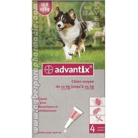 ADVANTIX Chien moyen 10-25 kg 4 pipettes