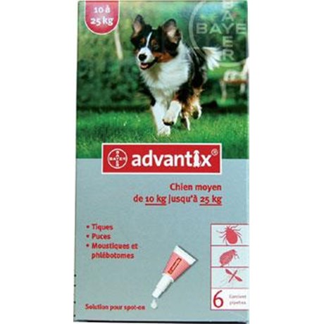 ADVANTIX Chien moyen 10-25 kg 6 pipettes