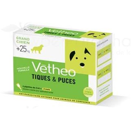 VÉTHEO TIQUES & PUCES GRAND CHIEN, Solution cutanée antiparasitaire externe, pipette. - bt 4