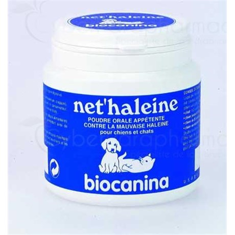NET'HALEINE BIOCANINA, Poudre orale appétente contre la mauvaise haleine du chien et du chat. - pot 85 g