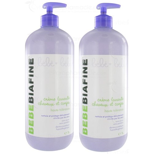 BEBEBIAFINE, washing cream hair and body, pump bottle 1 Liter LOT DE 2