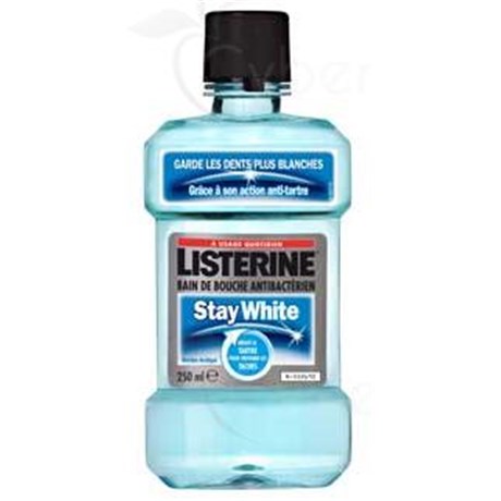 LISTERINE STAY WHITE, Bain de bouche antibactérien, menthe arctique, bleu clair. - fl 250 ml