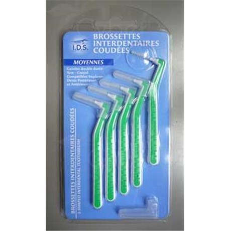 IDS BROSSETTE INTERDENTAIRE, Brossette interdentaire conique, manche coudé. 0,6 mm, vert, moyenne - bt 5