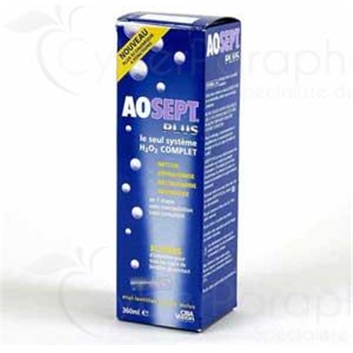 AOSEPT PLUS, cleaning solution, decontamination, neutralization, soak lenses. - Box 360 fl oz x 3 + 1 fl 90 ml