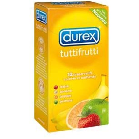 DUREX TUTTIFRUTTI, Préservatif aromatisé, lubrifié, avec réservoir x12
