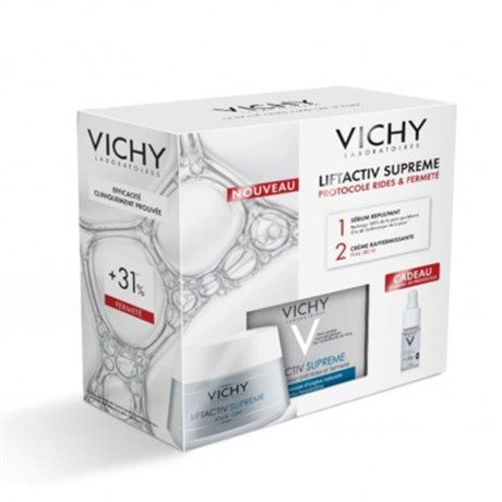 COFFRET SOIN CORRECTEUR ANTI-RIDES ET FERMETÉ 50ML ET SÉRUM HA FILLER 10ML OFFERT LIFTACTIV SUPREME PEAUX SÈCHES VICHY