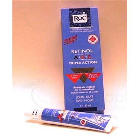 RÉTINOL TRIPLE ACTION A + C + E JOUR ET NUIT ROC, Crème antiride au rétinol concentré et trio de vitamines. - tube 30 ml