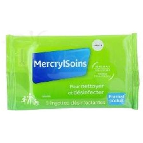 MERCRYL SOINS, Lingette imprégnée nettoyante, antiseptique. - travel pack 5