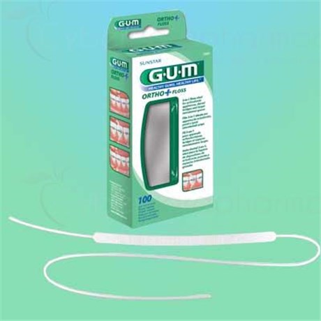 GUM ORTHO + FLOSS, Fil dentaire prédécoupé, 3 en 1 - bt 100