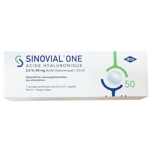 SINOVIAL ONE 2.0% 50 MG/2.5 ML HYALURONIC ACID SODIUM SALT Viscosupplementation device for the joints. Sterile. For single use, bt 1