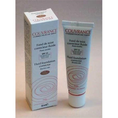 COUVRANCE FOND DE TEINT, Fond de teint fluide, correcteur de teint, SPF 15. miel, n° 4 - tube 30 ml