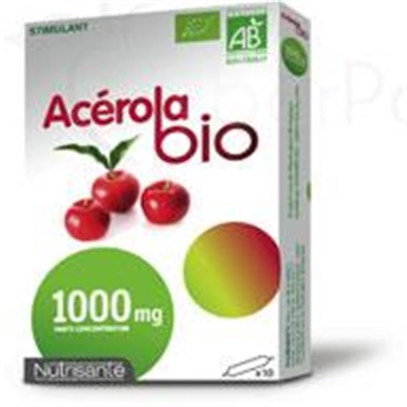 NUTRISANTÉ ACÉROLA BIO 1000 MG, Ampoule, complément alimentaire à base d'acérola bio riche en vitamine C. - bt 10