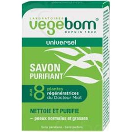 VEGEBOM UNIVERSEL DU DR MIOT SAVON PURIFIANT, Savon purifiant aux 8 plantes régénératrices. - pain 100 g