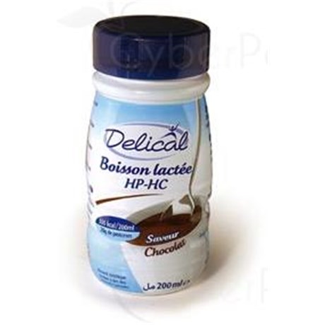 DELICAL BOISSON LACTÉE HP HC, Aliment diététique destiné à des fins médicales spéciales, chocolat. - 200 ml x 4