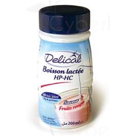 DELICAL BOISSON LACTÉE HP HC, Aliment diététique destiné à des fins médicales spéciales, fruits rouges. - 200 ml x 4