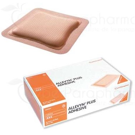 ALLEVYN PLUS ADHÉSIVE, Pansement hydrocellulaire épais, à bords adhésifs, stérile. 12,5 cm x 12,5 cm (ref. 66000805) - bt 10