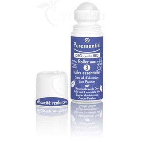 PURESSENTIEL DÉO ROLLER BIO, Déodorant roll'on aux 3 huiles essentielles. - fl 50 ml