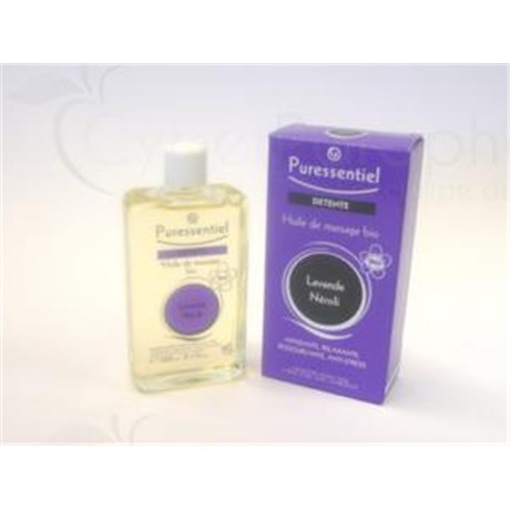 PURESSENTIEL DÉTENTE HUILE DE MASSAGE BIO, Huile de massage à l'huile essentielle de lavande et de néroli. - fl 100 ml