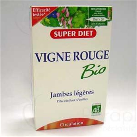 SUPERDIET EXTRAIT FLUIDE VIGNE ROUGE, Ampoule buvable d'extrait fluide de vigne rouge. - bt 20