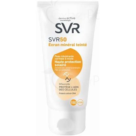 SVR DERMOACTIVE ECRAN MINÉRAL TEINTÉ SPF 50 PEAUX INTOLÉRANTES, Crème solaire haute protection, SPF 50. - tube 50 ml