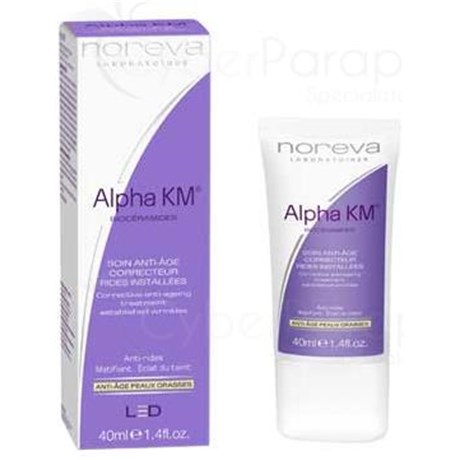 ALPHA KM VISAGE CORRECTEUR PEAUX GRASSES, Soin antiâge visage KératoModulateur aux Biocéramides VI, rides installées. - tube 40 ml