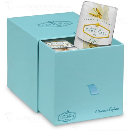 ANNE DE PERAUDEL COFFRET CUBE BLEU Coffret de savons de toilette parfumés. - pain 100 g, coffret 4
