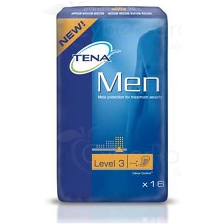 TÉNA MEN LEVEL 3, Protection absorbante anatomique, adhésive, pour homme. - sac 16