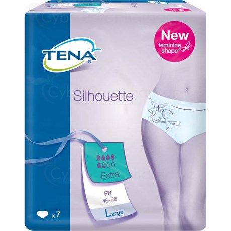 TENA SILHOUETTE EXTRA, Slip absorbant jetable pour incontinence urinaire légère à modérée, femme. large, taille 46 - 56 (ref. 796307-02) - sac 7